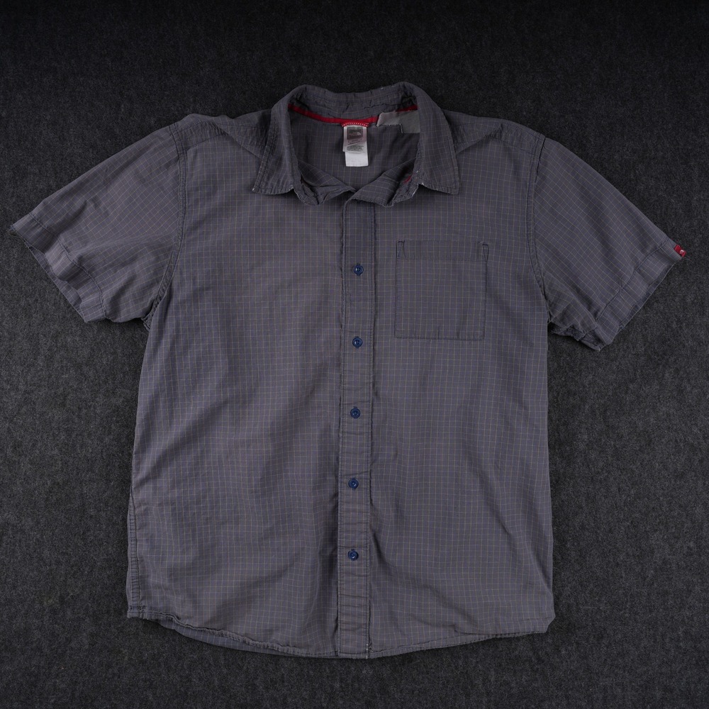 The North Face‎ Button Down Shirt Mens XL Grey Fair Plaid Short Sleeve Ripstop